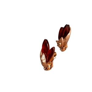 Vintage Coro Brown Lucite Flower Climber Clip On Earrings Gold Tone Womens